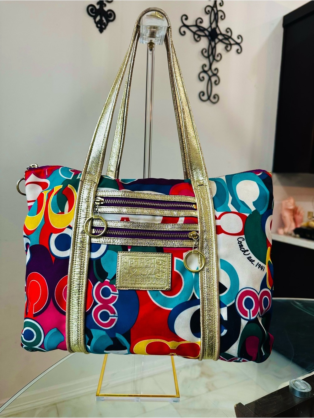 Coach poppy pop C signature graffiti glam large tote
